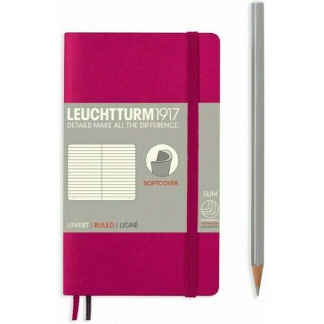 Записная книжка Leuchtturm Pocket, в линейку, фуксия, 123 страницы, мягкая обложка, А6