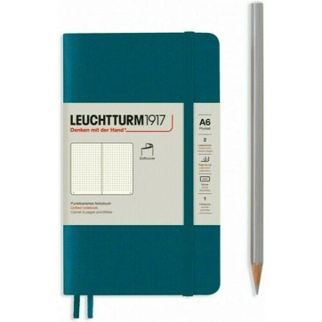 Записная книжка Leuchtturm Pocket, в точку, тихоокеанский зеленый, 123 страницы, мягкая обложка, А6