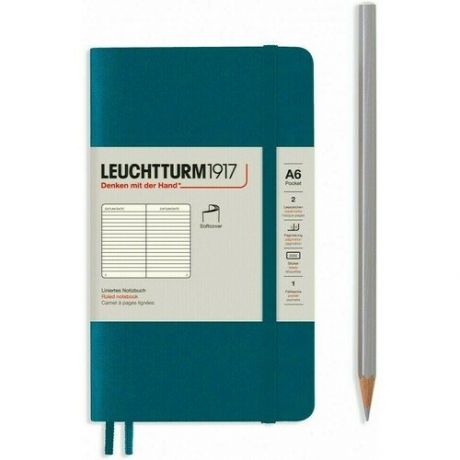 Записная книжка Leuchtturm Pocket, в линейку, тихоокеанский зеленый, 123 страницы, мягкая обложка, А6