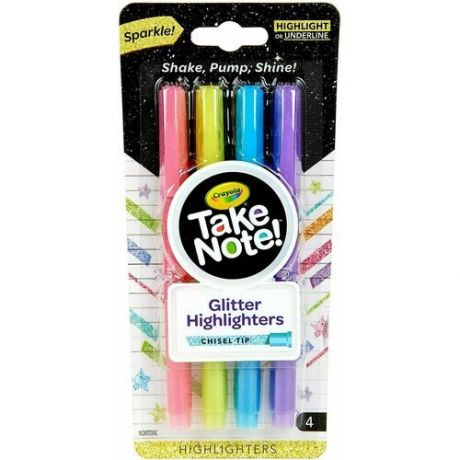 Набор ярких фломастеров с блестками Crayola Take Note, 4 штуки