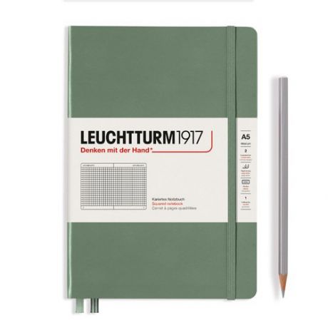 Записная книжка Leuchtturm, A5, в клетку 251 страница, оливковая, твердая обложка