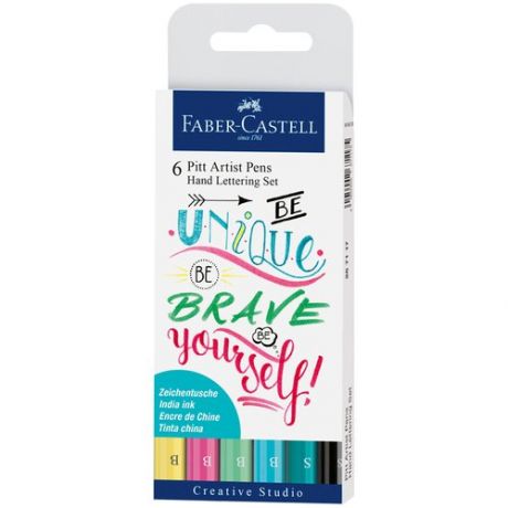 Набор капиллярных ручек Faber Castell Pitt Artist Pen Lettering, 6 цветов, 0,3 мм/Brush