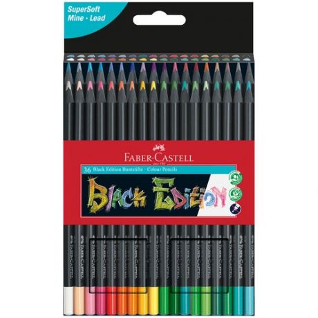 Карандаши цветные Faber Castell Black Edition, 36 цветов, трехгранные, черное дерево, заточенные