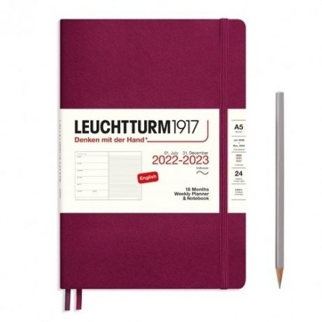 Еженедельник-блокнот Leuchtturm Medium на 2023 с буклетом, 158 листов, А5, красный портвейн
