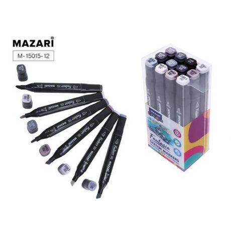 Набор маркеров для скетчинга Mazari Fantasia Grey colors, 12 шт