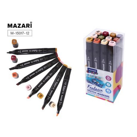 Набор маркеров для скетчинга Mazari Fantasia Skin+Wood colors, 12 шт