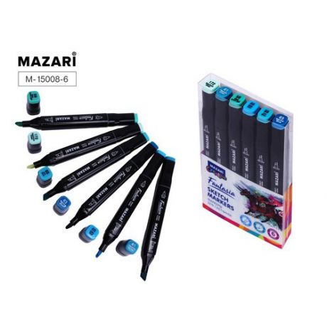 Набор маркеров для скетчинга Mazari Fantasia Marine blue color, 6 шт