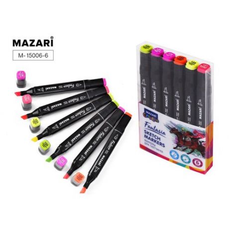 Набор маркеров для скетчинга Mazari Fantasia Fluorescent color, 6 шт