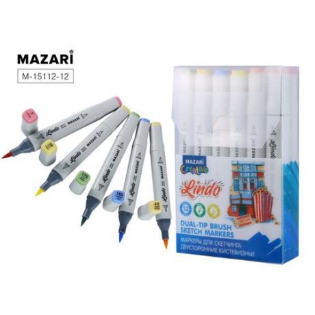 Набор маркеров для скетчинга Mazari Lindo Pastel colors, 12 шт