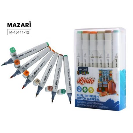 Набор маркеров для скетчинга Mazari Lindo Forest colors, 12 шт