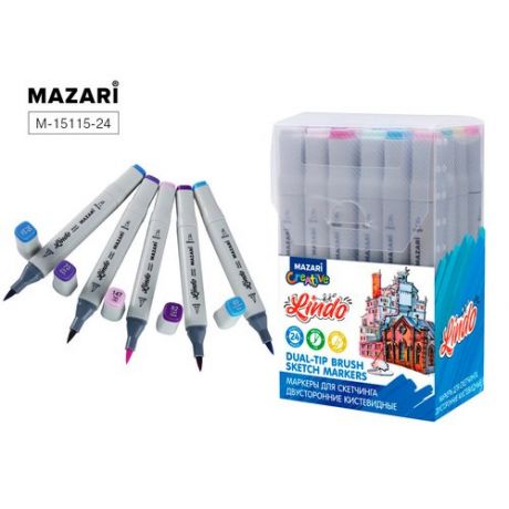 Набор маркеров для скетчинга Mazari Lindo Cool main colors, 24 шт
