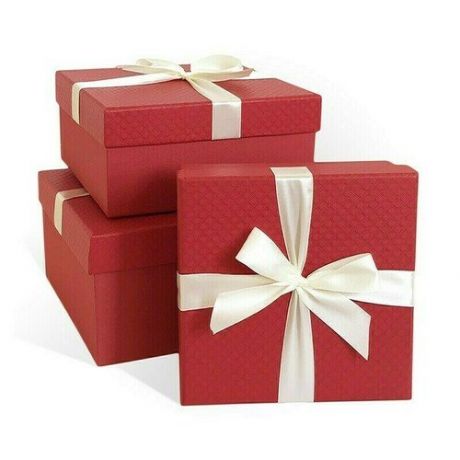 Коробка подарочная с бантом тисненая бумага Микс, 210x210x110 мм, красный-бордовый