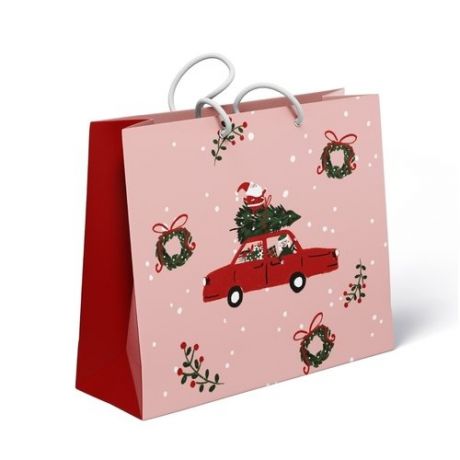 Пакет бумажный подарочный Be Smart Santa Санта на машине, 32х32 см