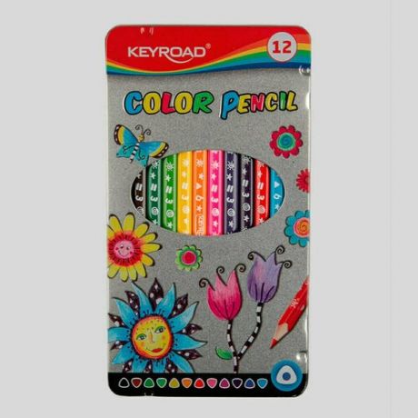 Набор цветных карандашей Keyroad, 12 цветов, металлический пенал
