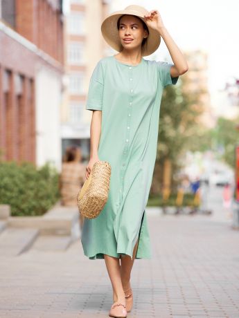 Зелёное длинное платье-рубашка Sevenext