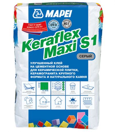 Клей для плитки и керамогранита Mapei Keraflex Maxi S1 эластичный серый (класс С2ТЕ S1) 25 кг