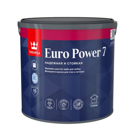 Краска моющаяся Tikkurila Euro Power 7 база А белая 2,7 л