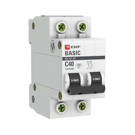 Автоматический выключатель EKF (mcb4729-2-40C) 2P 40А тип С 4,5 кА 400 В на DIN-рейку