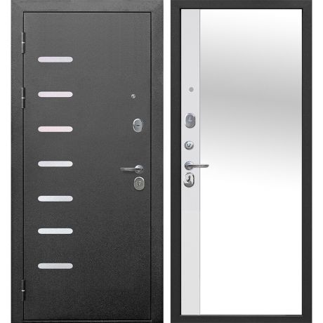 Дверь входная Ferroni 9СМ левая антик серебро - эмалит белый с зеркалом 860х2050 мм