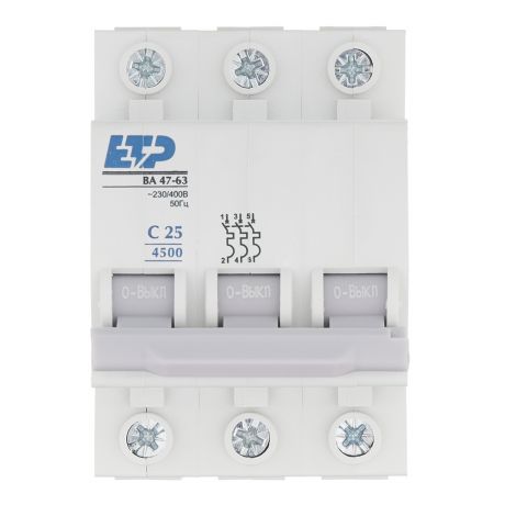 Автоматический выключатель ETP ВА 47-63 (11321) 3P 25А тип С 4,5 кА 400 В на DIN-рейку