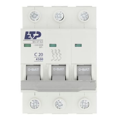 Автоматический выключатель ETP ВА 47-63 (11319) 3P 20А тип С 4,5 кА 400 В на DIN-рейку