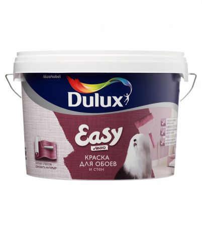 Краска моющаяся Dulux Easy для обоев и стен база BW белая 2,5 л