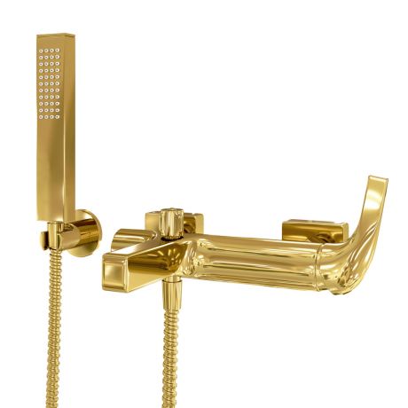 Смеситель для ванны WasserKraft Sauer золото однорычажный с коротким изливом с лейкой 7101