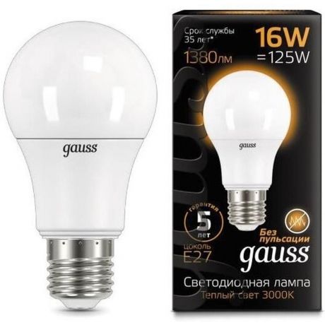 Упаковка светодиодных ламп Gauss Black LED A60 E27 16W 3000K 102502116 x10