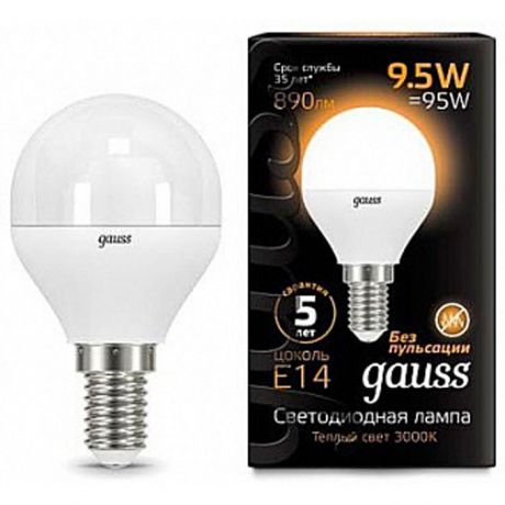 Упаковка светодиодных ламп Gauss Black LED Globe E14 9.5W 3000K 105101110 x10