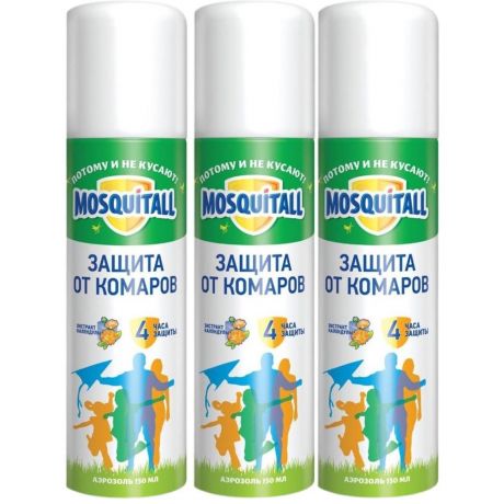 Mosquitall Аэрозоль "Защита для взрослых" от комаров, 150 мл., 3 шт.