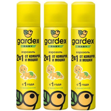 Gardex Baby 2 в 1 Аэрозоль от комаров и мошек для детей от 1 года, 80 мл., 3 шт.