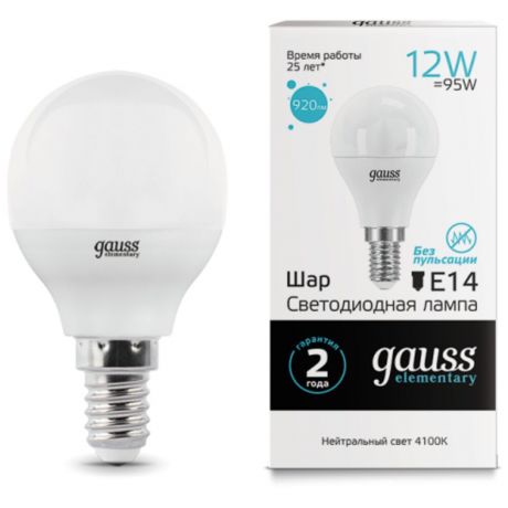 Упаковка светодиодных ламп Gauss Elementary LED Globe E14 12W 4100K 53122 x10