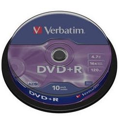 Оптический диск DVD+R диск Verbatim 4,7Gb 16x 10шт. CakeBox (43498)