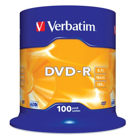 Оптический диск DVD-R диск Verbatim 4,7Gb 16x 100шт. CakeBox (43549)