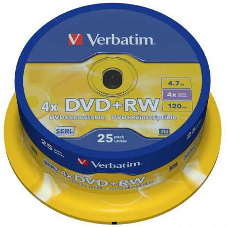 Оптический диск DVD+RW 4.7Gb Verbatim 4x 25шт Cake Box (43489)