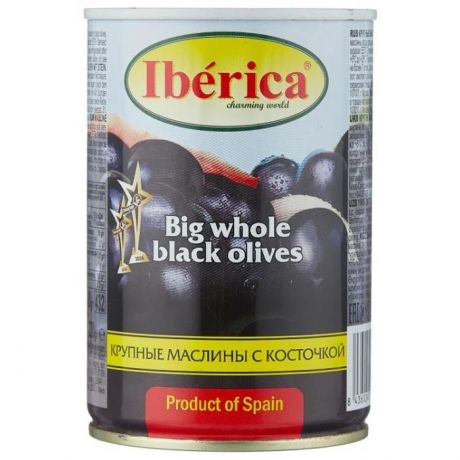 Iberica Маслины крупные с косточкой в рассоле, ж/б 420 г