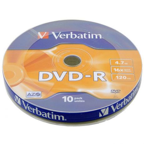 Оптический диск DVD-R диск Verbatim 4,7Gb 16x Shrink 10шт (43729)