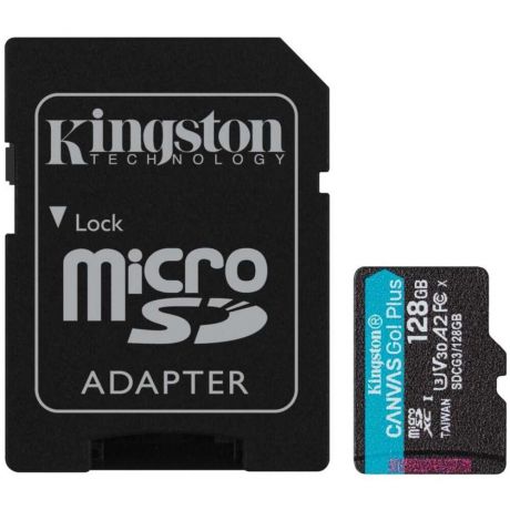 Карта памяти Micro SecureDigital 128Gb Kingston Canvas Go Plus SDXC class 10 UHS-I U3 V30 A2 (SDCG3/128GB) + SD адаптер