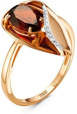 Кольцо с гранатом и бриллиантами из красного золота