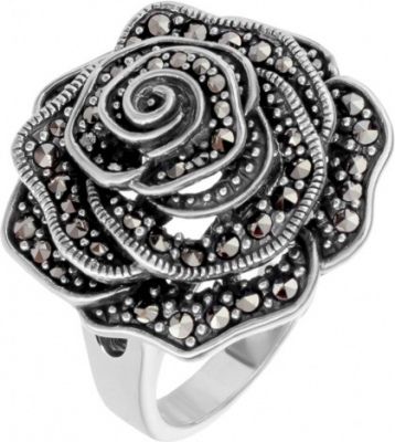 Кольцо Роза с марказитами из серебра