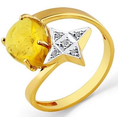 Кольцо Звезда с турмалином и бриллиантами из жёлтого золота