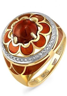 Кольцо Цветок с гранатом и бриллиантами из красного золота