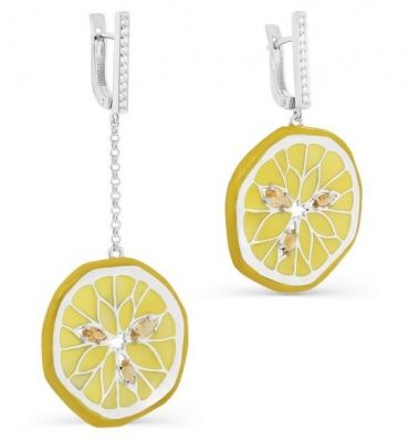 Серьги Лимоны с цитринами и фианитами из серебра