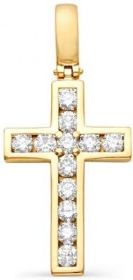 Крестик с 12 бриллиантами из красного золота