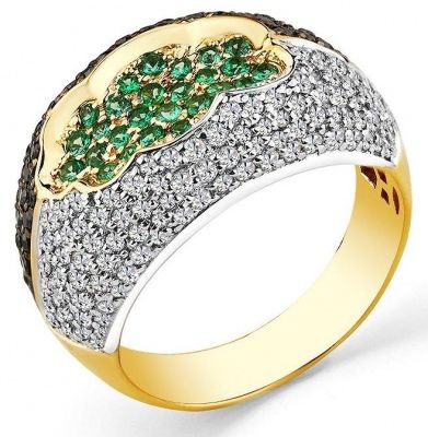 Кольцо с бриллиантами и изумрудами из жёлтого золота