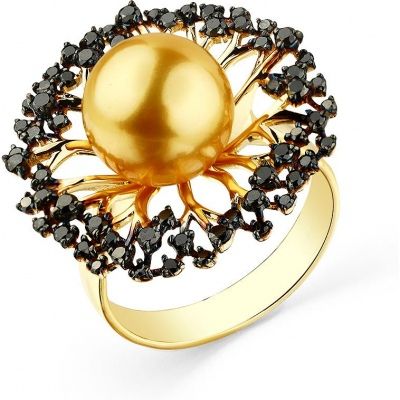 Кольцо с жемчугом и бриллиантами из жёлтого золота