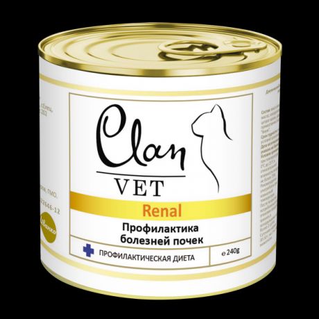 Корм для кошек Clan vet renal профилактика болезней почек диетические консервы 240г