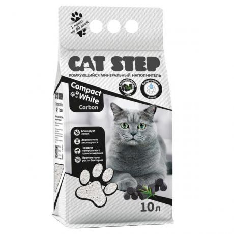 Наполнитель для кошек RuscoSport Cat Step Compact White Carbon комкующийся минеральный 10л