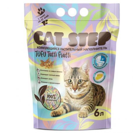 Наполнитель для кошек RuscoSport Cat Step Tofu Tutti Frutti комкующийся растительный 6л