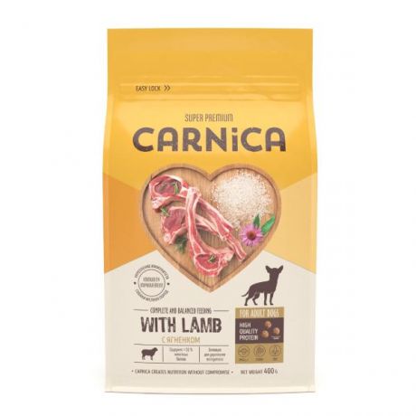 Корм для собак Carnica 0.4кг ягненок-рис для мелких пород сухой